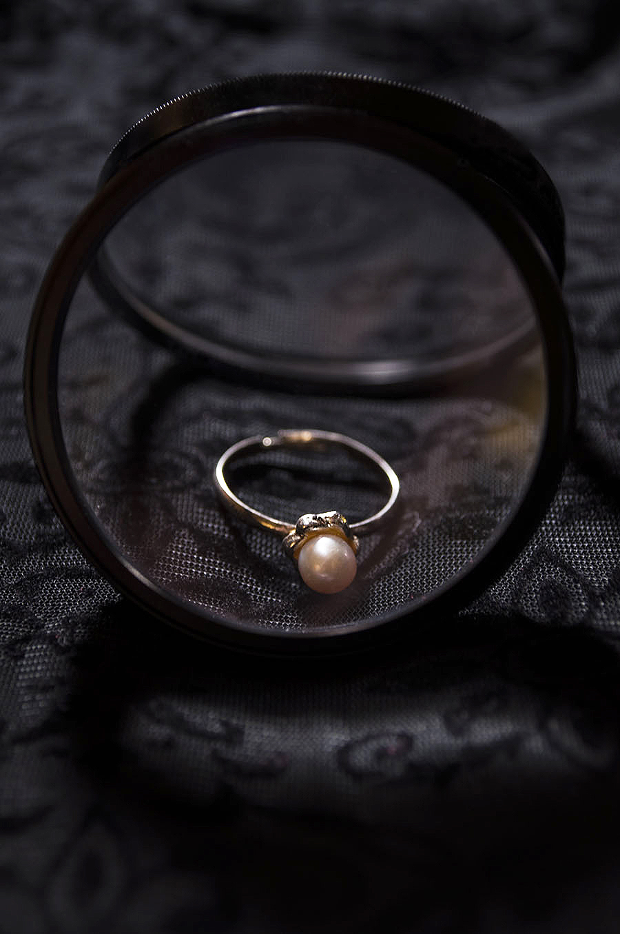 Rebecca_Huang_still_life_photography_velvet_accessories_jewelry_ring_pearl_silver_peach_magnify_lens_dark_reflection_UPenn_student_silver