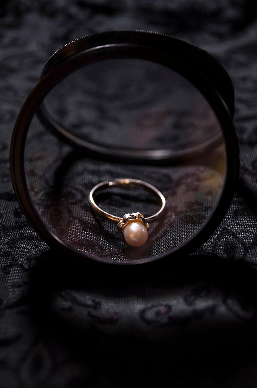 Rebecca_Huang_still_life_photography_velvet_accessories_jewelry_ring_pearl_silver_peach_magnify_lens_dark_reflection_UPenn_student_silver