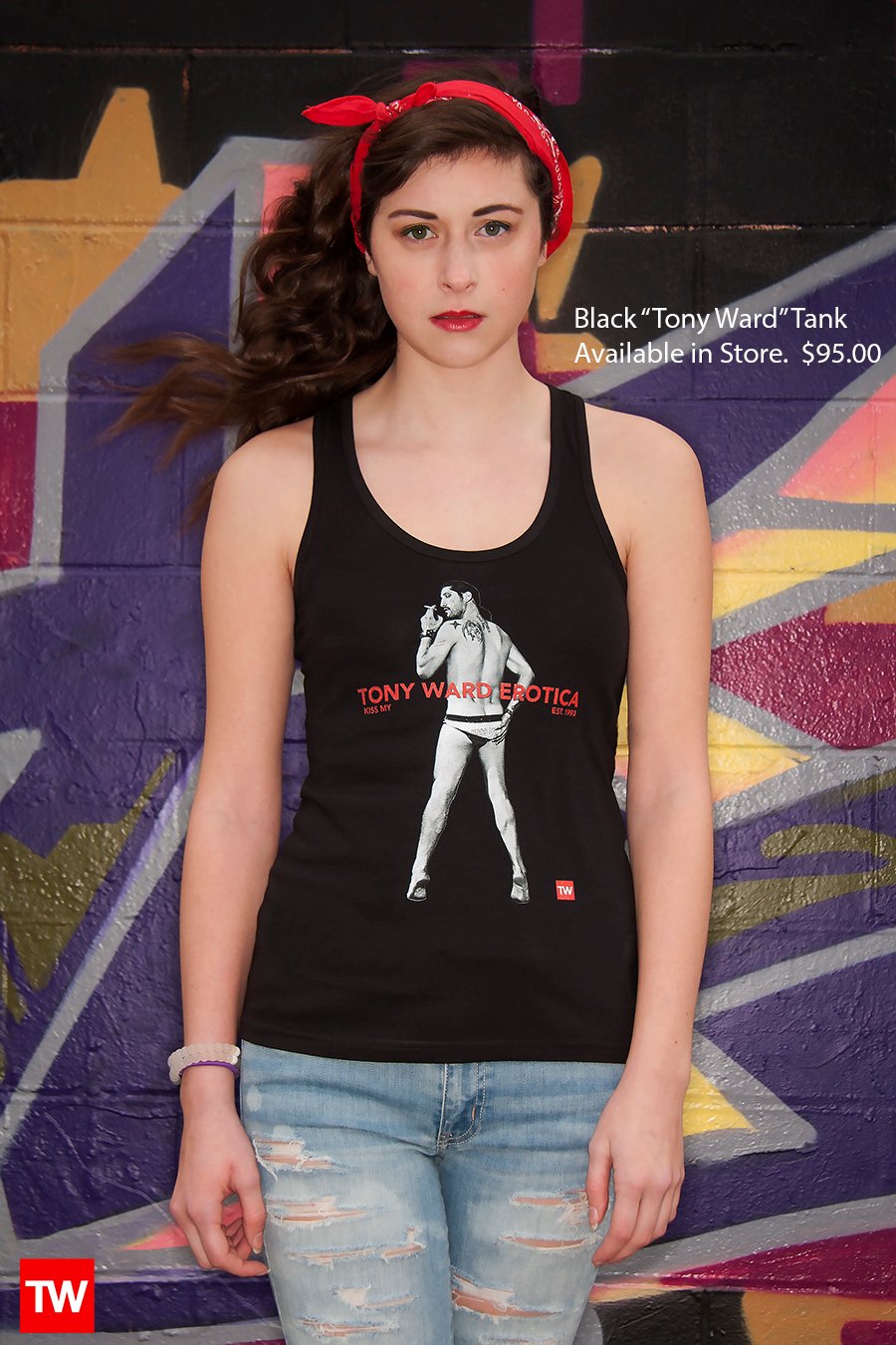 Tony_Ward_Studio_e_commerce_store_t-shirts_black_Kiss_My_tank_sale_model_Caralisa