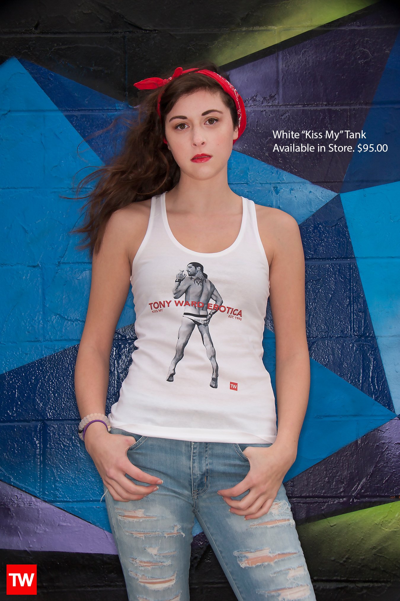 Tony_Ward_Studio_e_commerce_store_t-shirts_white_Kiss_My__tank_sale_model_Caralisa