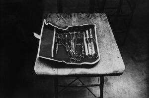 surgical tools on table in human anatomy lab