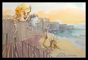Illustration of Trump as Humpty Dumpty on the wall