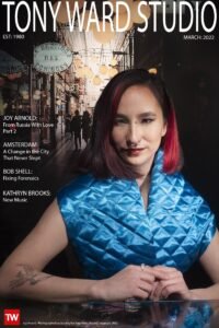 Tony Ward Studio magazine homepage March 2022 featuring Joy Arnold wearing KVaughn scarf