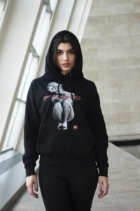 Kathryn Brooks songwriter wearing a Tony Ward Erotica hoodie