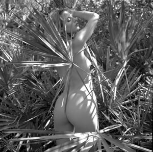classic nude photograph of white female in forest with great ass