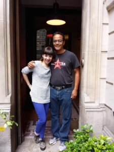 Photographer Tony Ward and his muse Alice Chaillou at the Alba Opera Hotel entrance Paris 2014