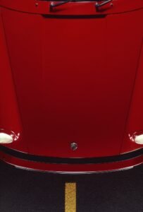 Birds eye View Film photograph of red vintage Porsche 911