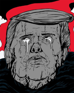 Illustration of Trump after being arrested