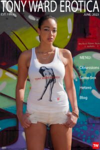 TONY WARD model wearing tanktop with short shorts