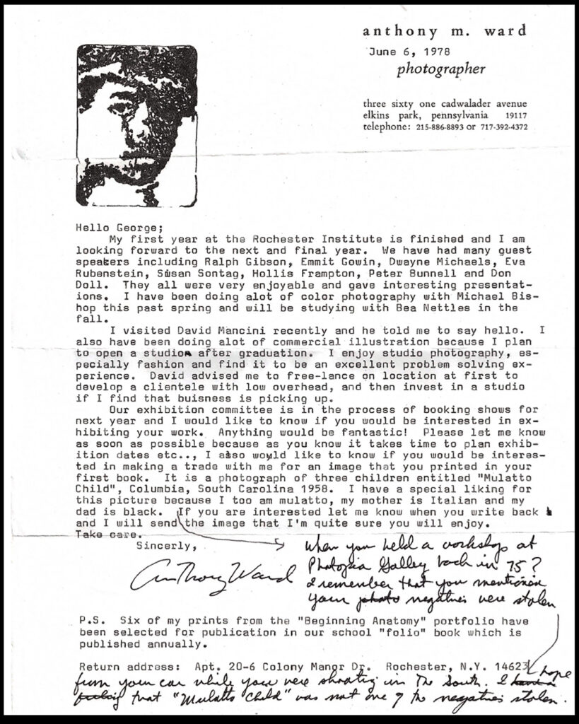 Letter to George Krause from Tony Ward 1978
