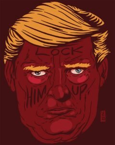 Illustration of Trump as felon lock him up