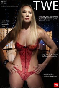 Homepage for Tony Ward Erotica May 2024 featuring beautiful blond wearing red lingerie
