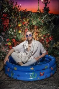 Model Larson Hunt wears Linen scarf by KVaughn Summer 2024