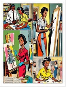 black comic book house wife as artist illustration
